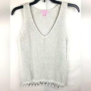 Lilly Pulitzer Gray Jaya Metallic Sleeveless Sweater W/Fringes Sz S